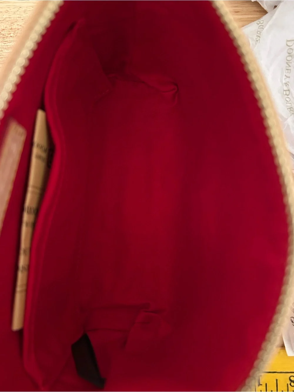 Dooney & Bourke Red and White Chevron Pouch with Tan Trim
